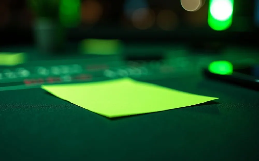 Tulostettu sivu limenvihreällä muistilapulla blackjack-pöydällä