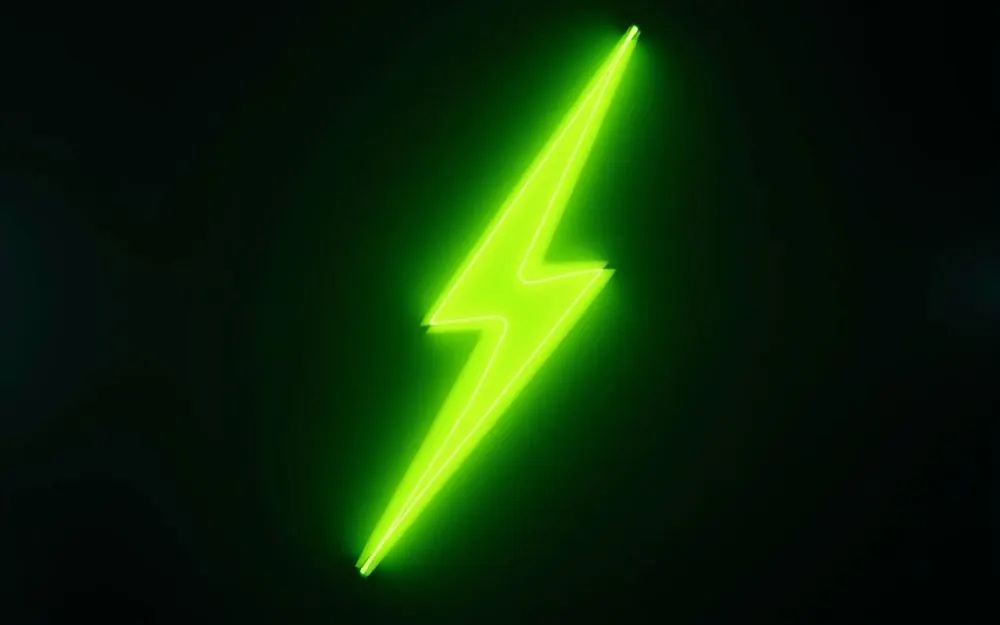 Abstrakti limenvihreä neonsalama mustalla kasinon seinällä